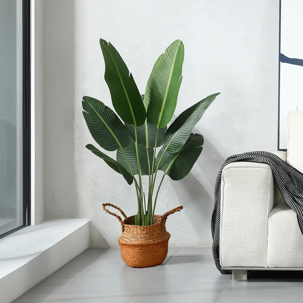 SUSUZI 4ft Artificial Bird of Paradise Plant – Fake Tropical Palm Tree, Faux Strelitzia for Indoor Outdoor Home Office Decor (Stable Black Pot, Low Maintenance)