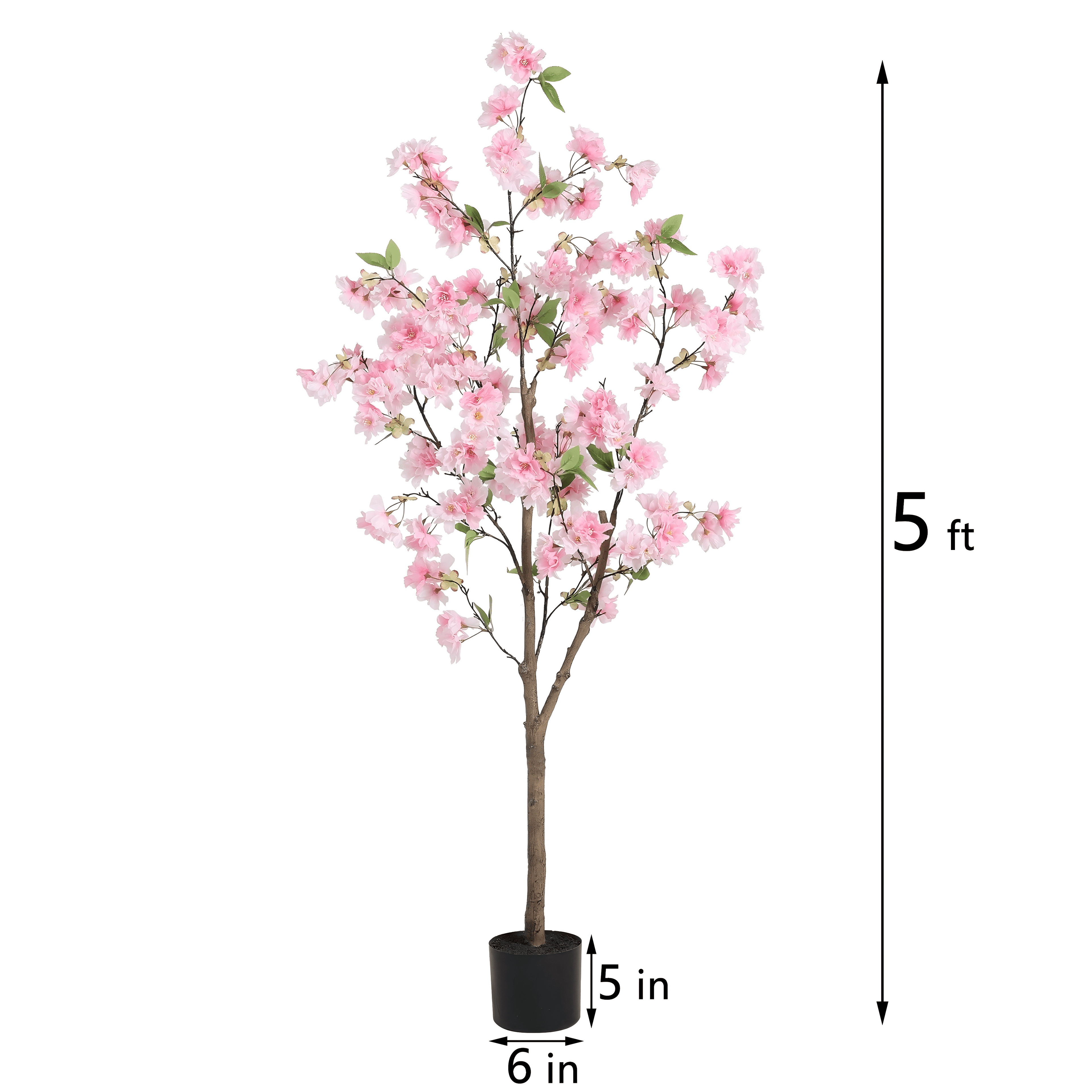 HiPlants 5ft Artificial Pink Cherry Blossom Tree in Black Pot, Faux Wishing Tree Indoor for Garden Office Party Wedding Hotel, Fake Plants for Office Home Decor
