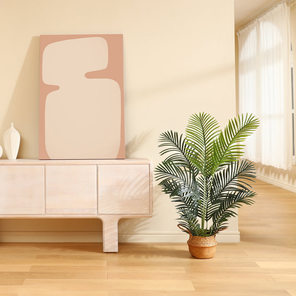 Fake Majesty Palm Plant 4 Feet Artificial Majestic Palm Faux Ravenea Rivularis in Pot for Indoor Outdoor Home Office Store, Great Housewarming Gift