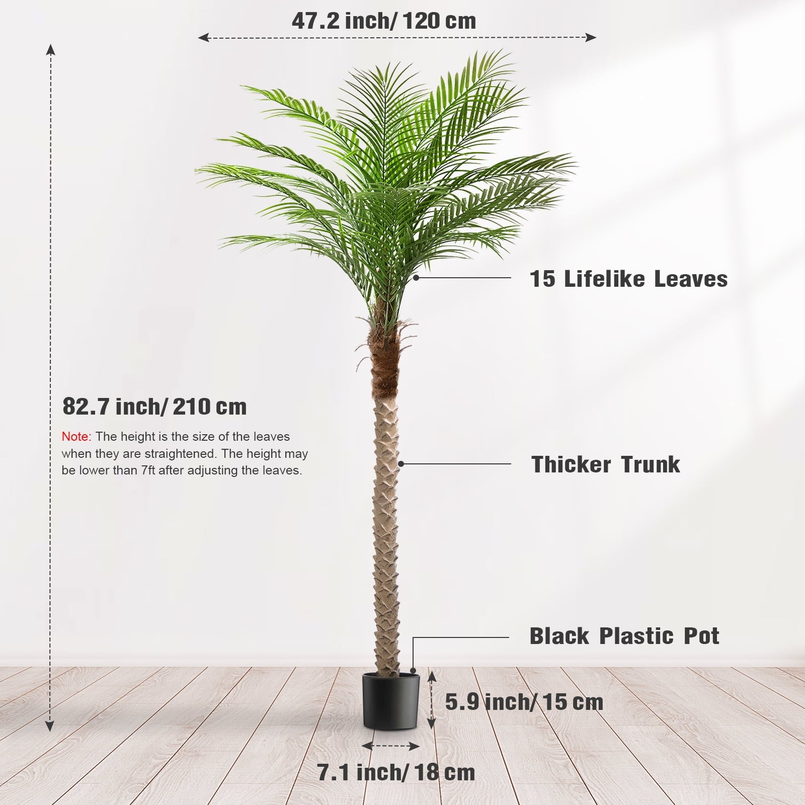 OLIVIVI Faux Palm Tree 7FT Tall Artificial Silk Plant for Home Office Decor Indoor Outdoor Fake Lifelike Potted Tree with Wood Branches 1 pack