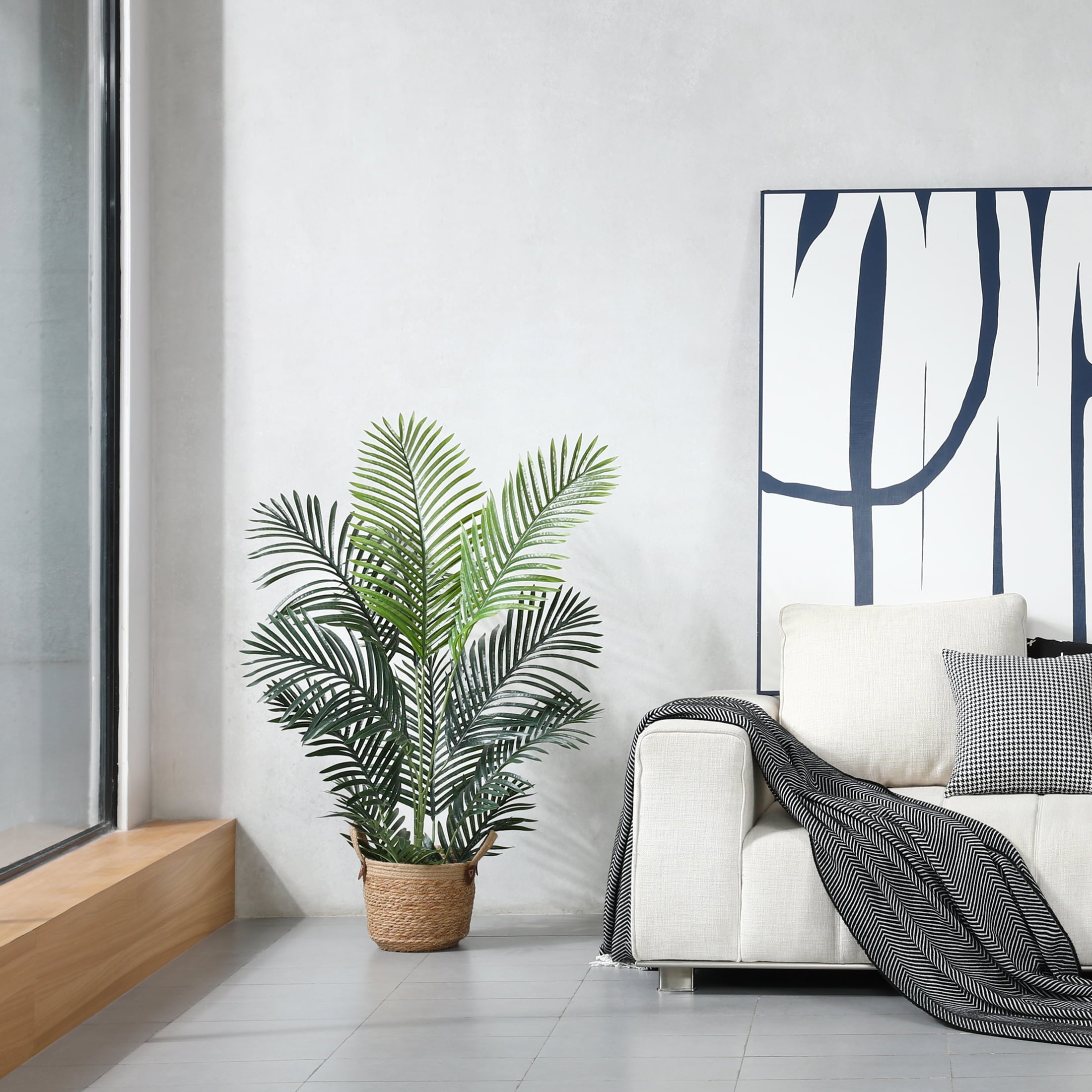 Fake Majesty Palm Plant 4 Feet Artificial Majestic Palm Faux Ravenea Rivularis in Pot for Indoor Outdoor Home Office Store, Great Housewarming Gift