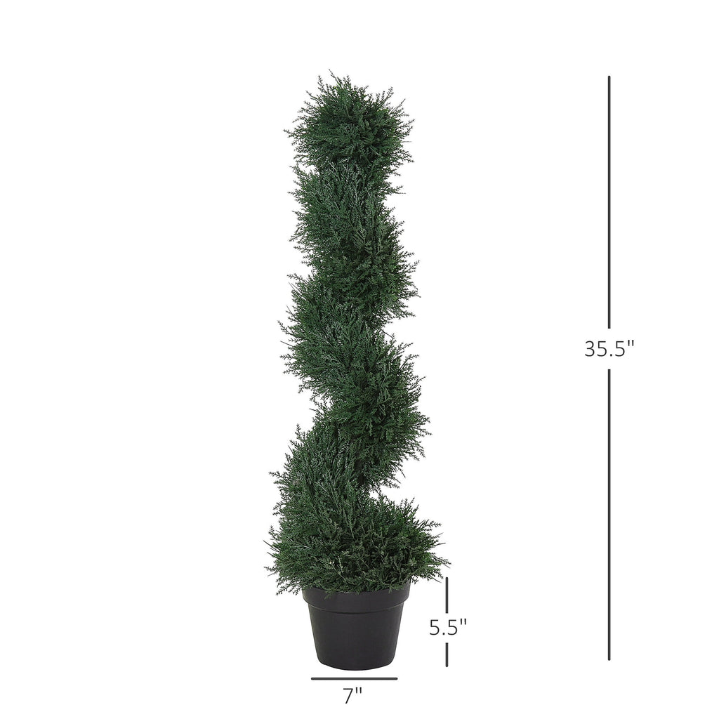 Outsunny 3FT Topiary Artificial Faux Cedar Tree Spiral Fake Plant, Pre-potted & Features High-Quality Detailed Look for Indoor or Outdoor