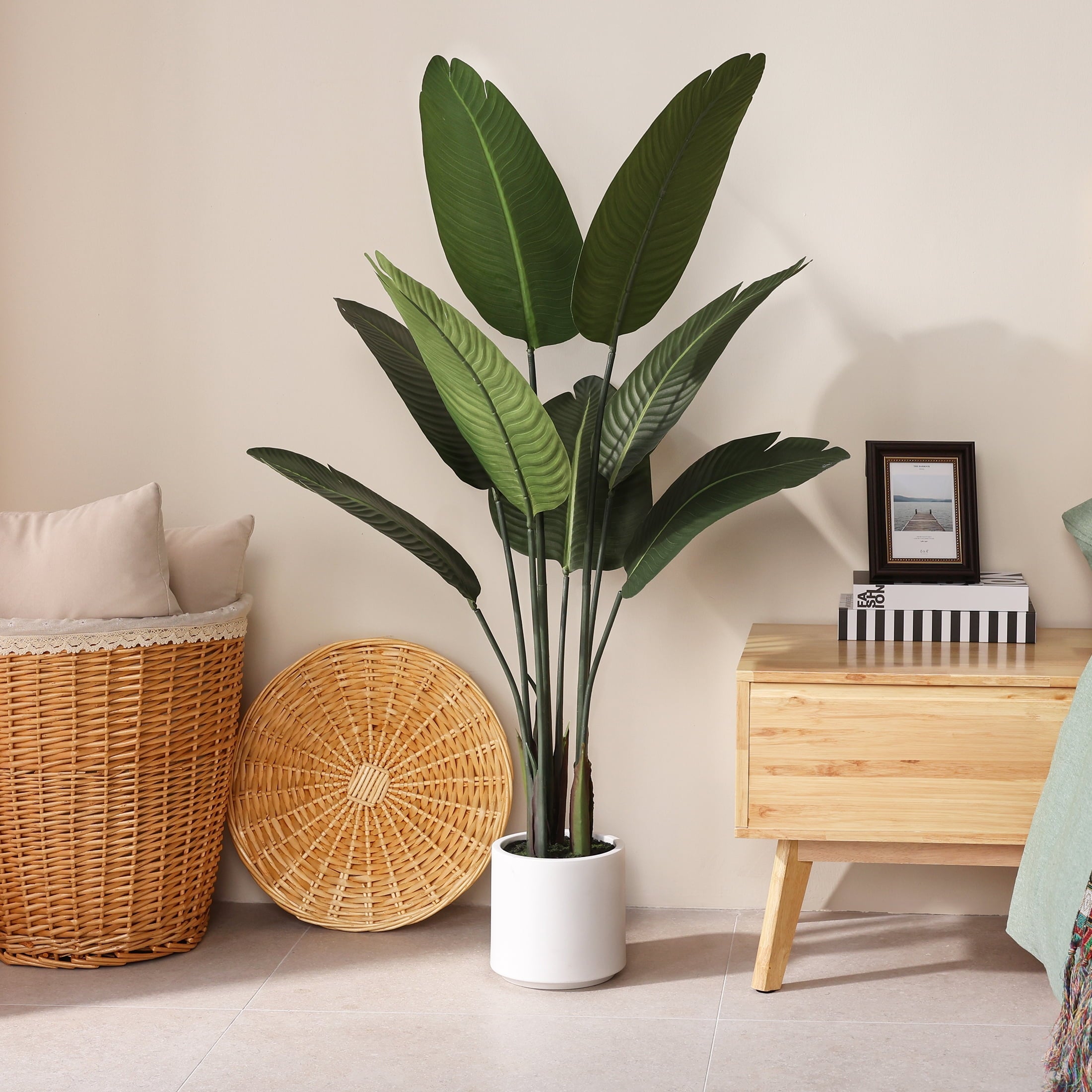 DR.Planzen 4.5ft Artificial Bird Of Paradise Plants with White Planter, Tall Faux Paradise Tree, Artificial Plants for Home Office Decor