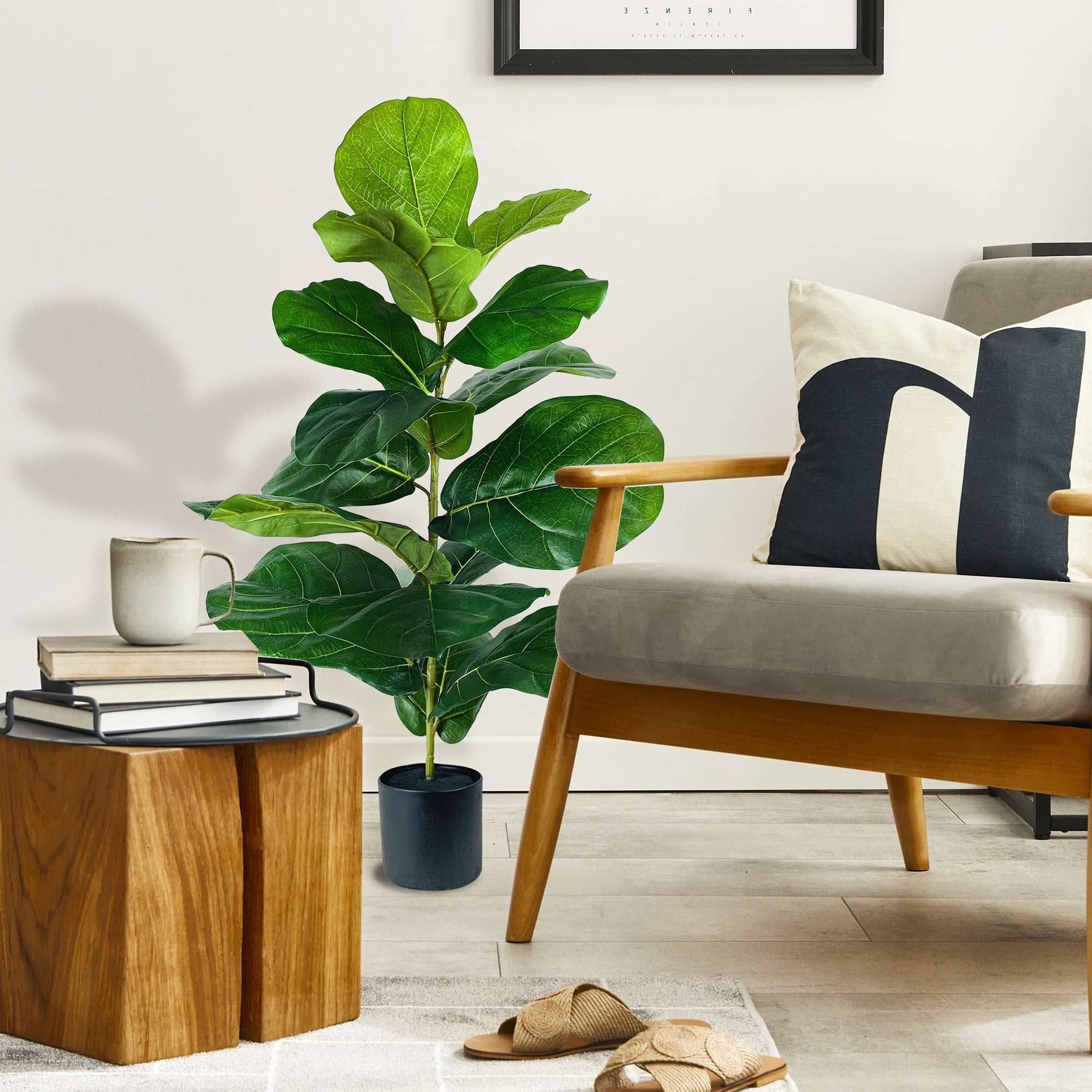 Mainstays Artificial Plant, Fiddle Leaf Fig Plant, 3.33 ft, Black Plastic Grower's Pot