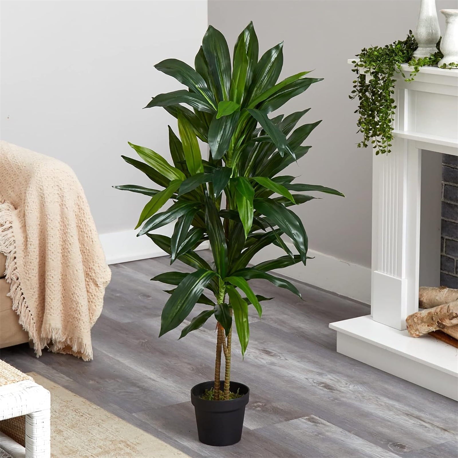 Artificial Dracaena Tree, Artificial Plants Indoor With White Planter, Tropical Fake Plant In Pot With Adjustable Branche