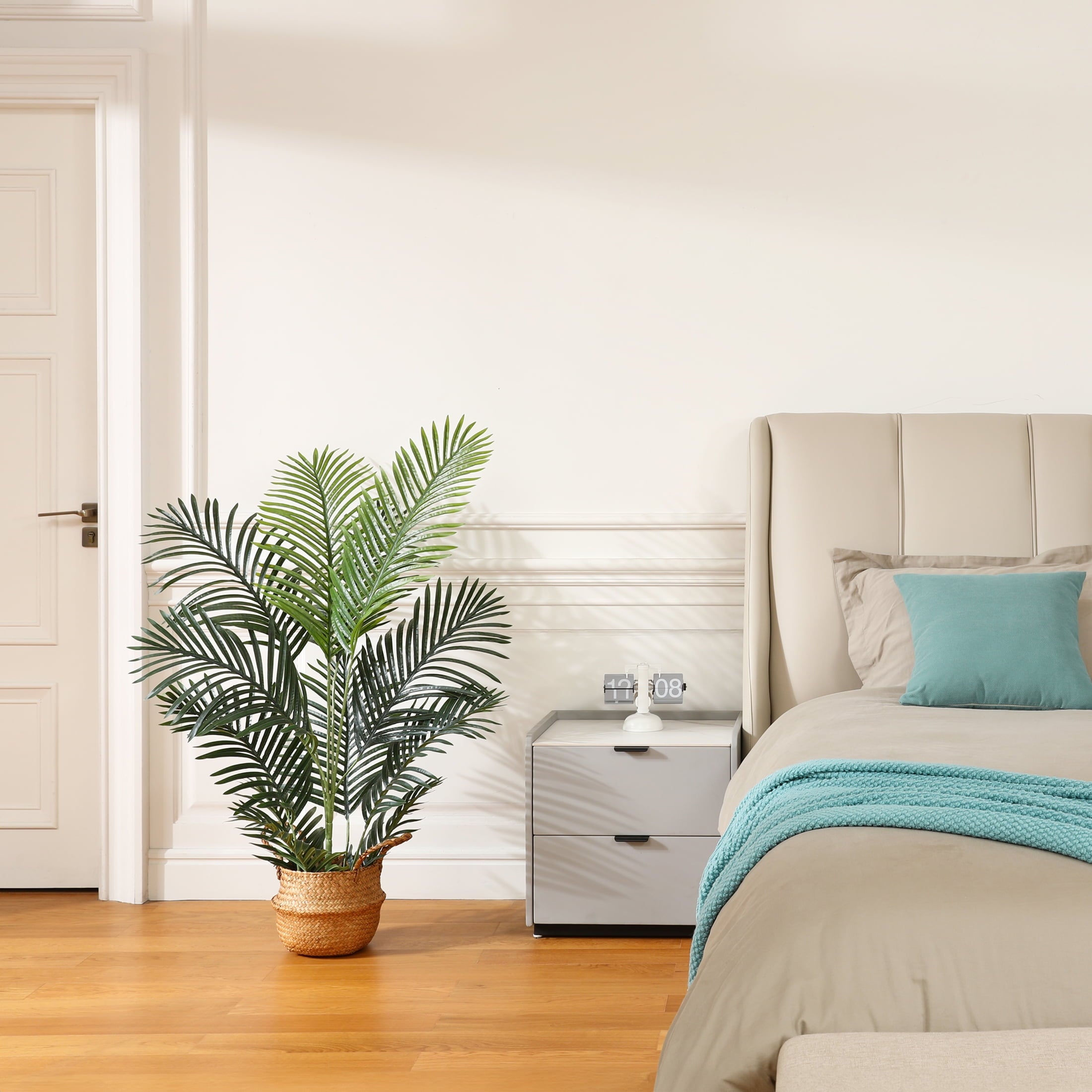 Fake Majesty Palm Plant 4 Feet Artificial Majestic Palm Faux Ravenea Rivularis in Pot for Indoor Outdoor Home Office Store, Great Housewarming Gift