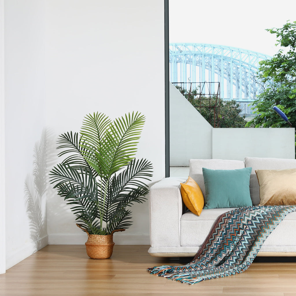 Fake Majesty Palm Plant 4 Feet Artificial Majestic Palm Faux Ravenea Rivularis in Pot for Indoor Outdoor Home Office Store, Great Housewarming Gift